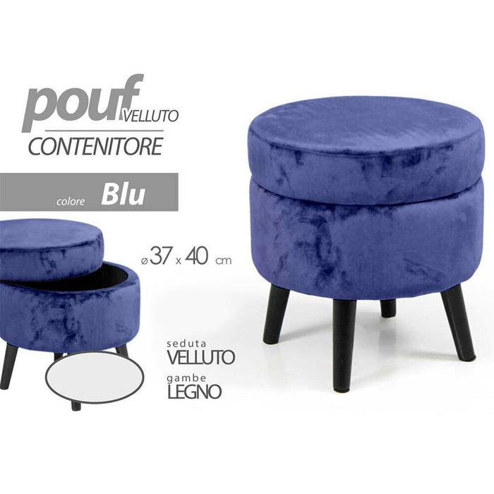 Pouf Contenitore Sgabello Cassapanca Poggiapiedi in Tessuto Velluto Blu 37x40