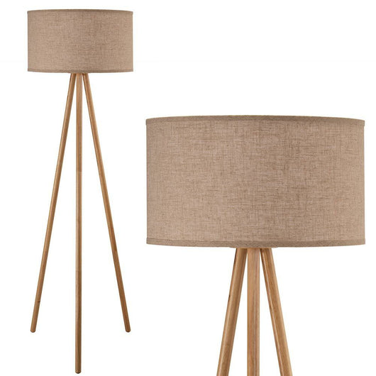 Lampada Piantana Terra Design Moderno in Legno Paralume Tessuto Luce E27 Beige