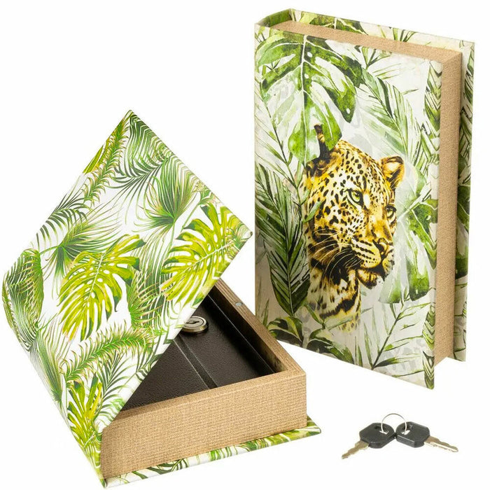 Cassaforte Cassetta Di Sicurezza Finto Libro Stampa Leopardo 2 Chiavi 16x24x5