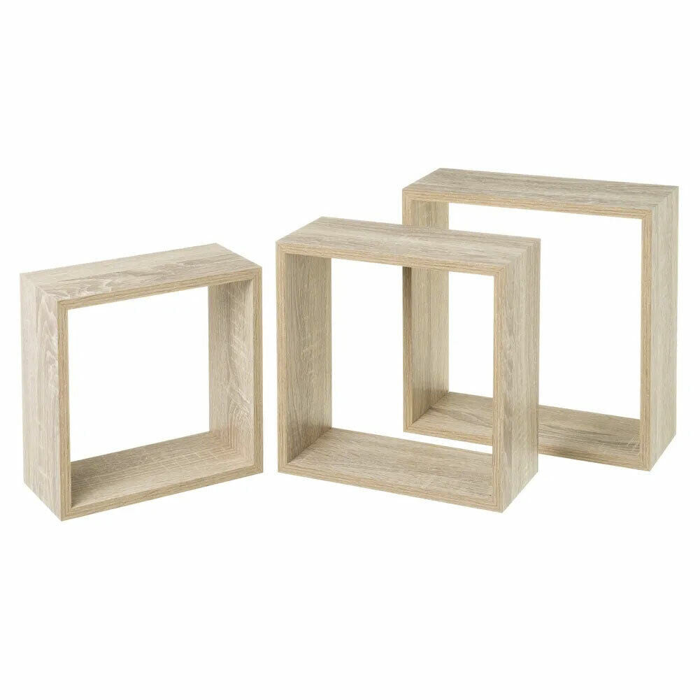 Set 3 Mensole da Parete Moderne Design Cubo Mensola Scaffale in Legno MDF Beige