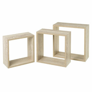 Set 3 Mensole da Parete Moderne Design Cubo Mensola Scaffale in Legno MDF Beige