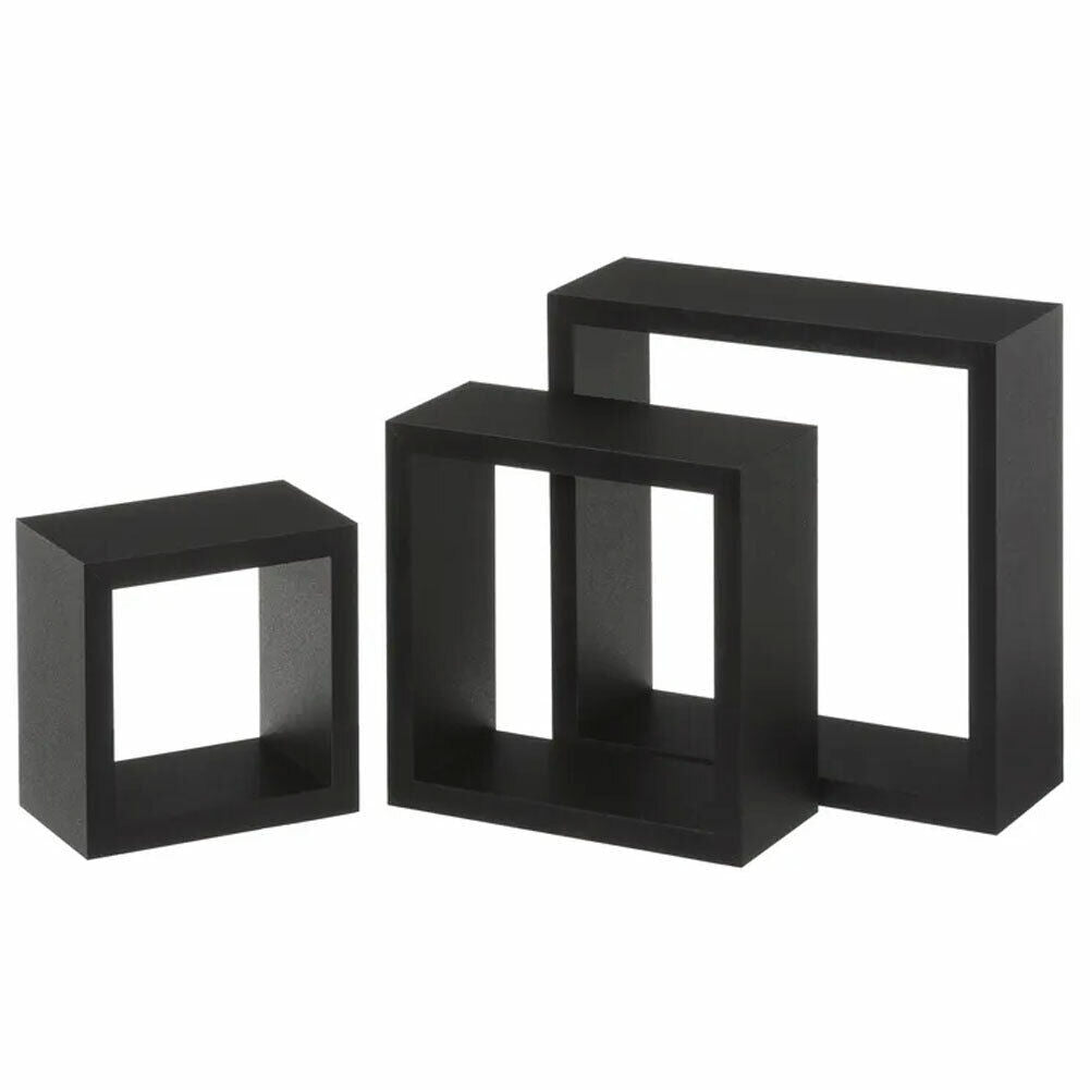 Set 3 Mensole Parete 25cm Moderne Design Cubo Mensola Scaffale Legno MDF Nero