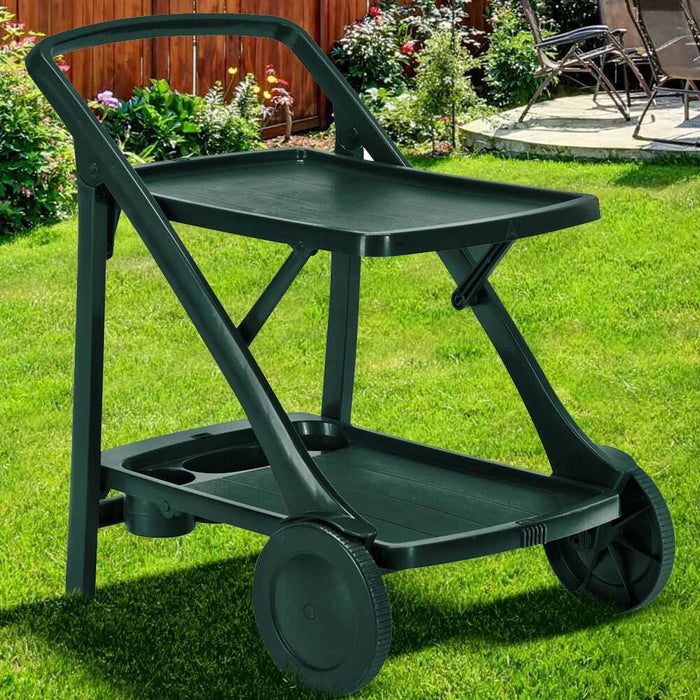 Carrello Cucina Portavivande Esterno in Resina con Vassoio Portabottiglie Verde