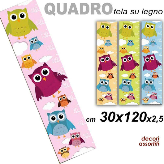 Quadro Verticale a Forma di Metro con Gufi Gufetti 120 x 30 x 3 cm Tela su Legno