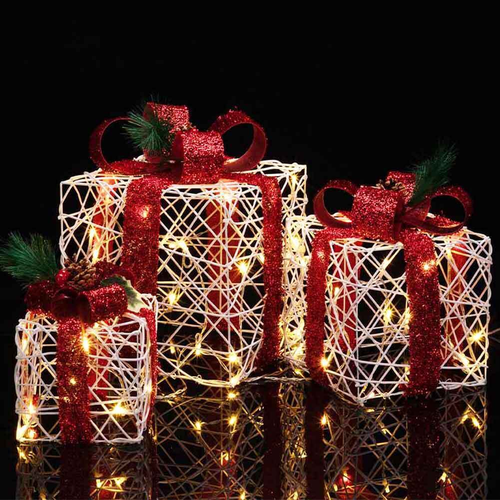 Set 3 Pacchetti Pacchi Regalo Luminosi di Natale Decorazione Interni ed Esterni