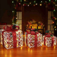 Set 3 Pacchetti Pacchi Regalo Luminosi di Natale Decorazione Interni ed Esterni