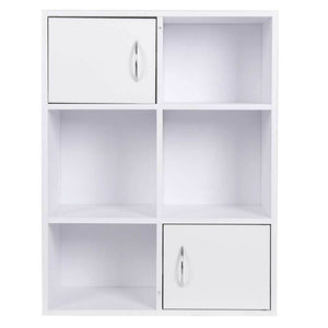 Mobile Libreria 6 Ripiani 2 Ante Scaffale in Legno MDF Design Moderno Bianco