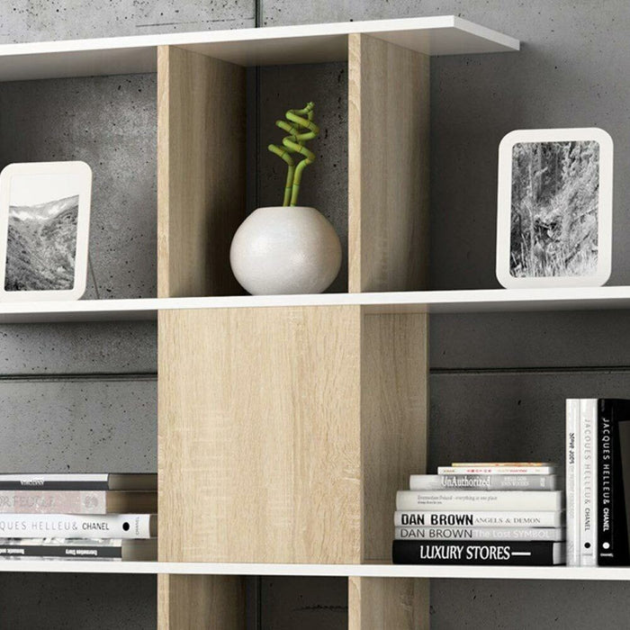 Libreria Design Moderna Scaffale 4 Ripiani 145x29x145 Casa Ufficio Bianco Rovere