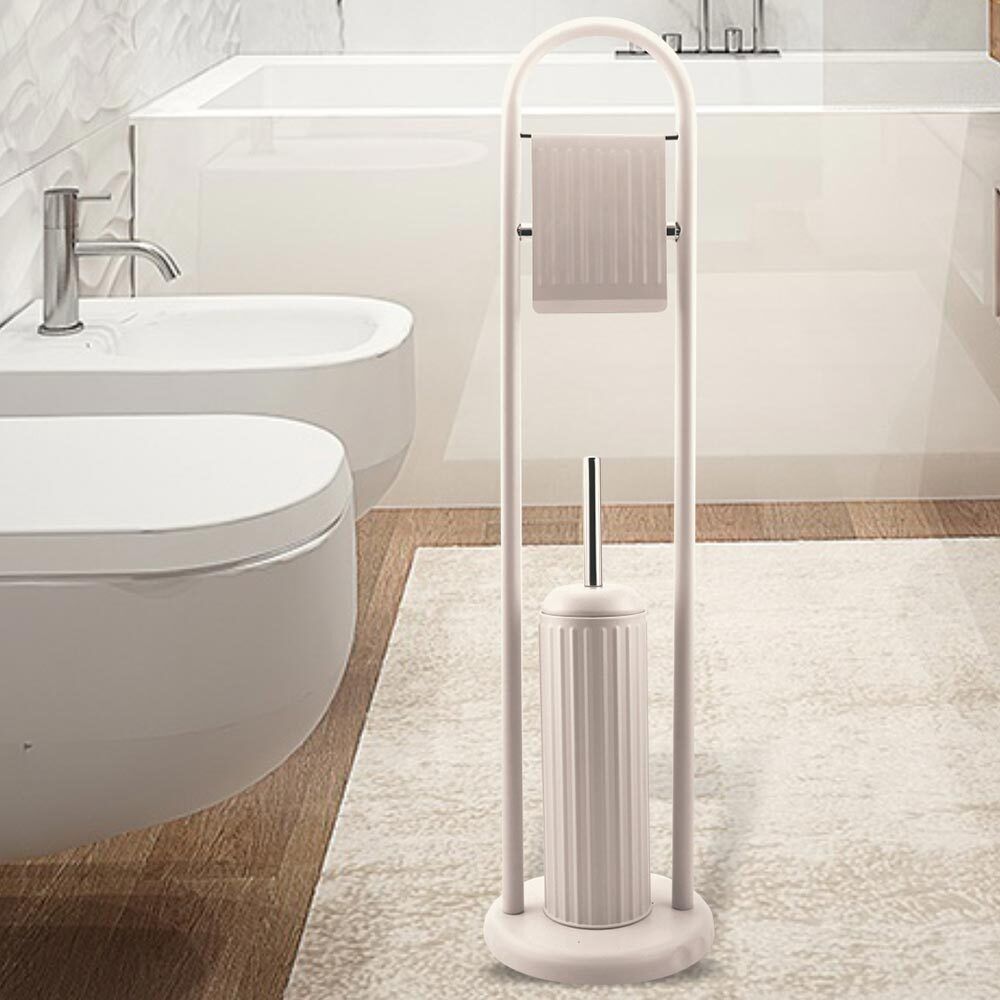 Portarotolo Con Spazzolone e Porta Scopino Bagno Linear In Metallo Tortora 22x81