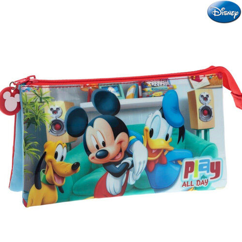 Astuccio 3 Posti Chiusura Zip Portapenne Porta Matite Pvc Mickey Topolino Disney