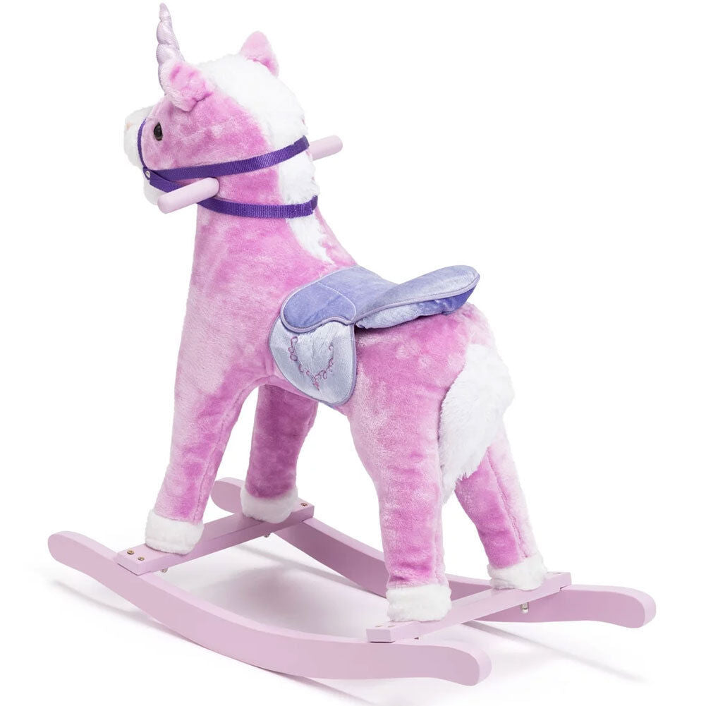 Cavallo a Dondolo Unicorno Rosa con Effetti Sonori Realistici Legno e Peluche