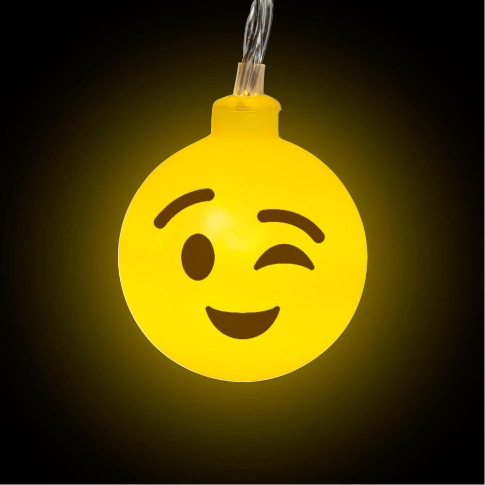 Catena Luminosa Emoji 10 LED Emoticon Occhiolino Lunghezza 120cm a Batteria