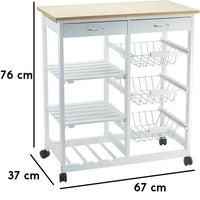 Carrello da Cucina con 3 Cesti 2 Scaffali 2 Cassetti Dimensioni 67 x 37 x 76H cm