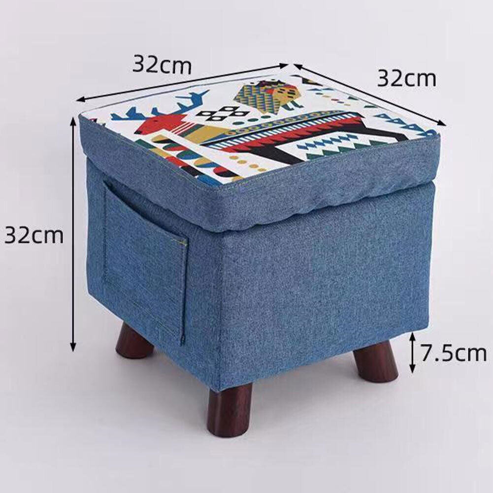 Pouf Contenitore in Tessuto Multiuso Poggiapiedi Sgabello e Baule Colore Blu