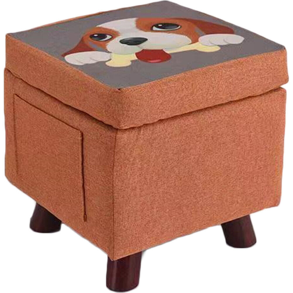 Pouf Contenitore in Tessuto Multiuso Poggiapiedi Sgabello Baule Colore Arancione