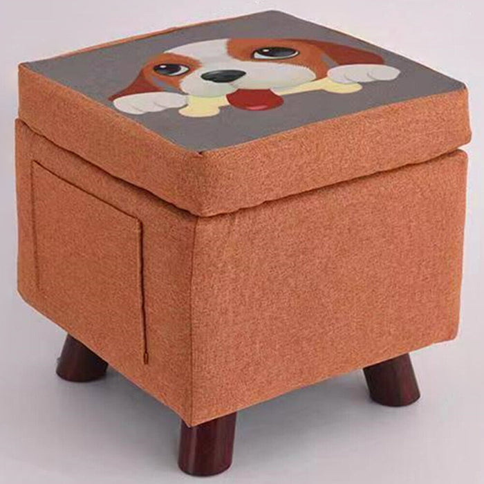 Pouf Contenitore in Tessuto Multiuso Poggiapiedi Sgabello Baule Colore Arancione