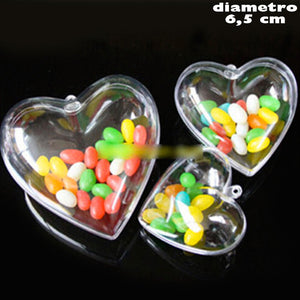 Set 3 Cuori Trasparenti Apribili da Riempire Decorazione Natale Diametro 6,5 cm