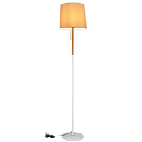 Lampada Piantana Terra Design Moderno Paralume E27 Tessuto Legno Metallo