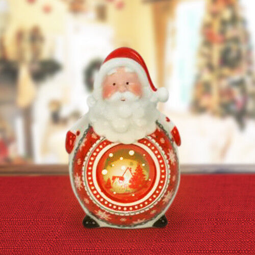 Lanterna Ceramica Babbo Natale Con Candela Elettrica 14 Cm Decorazioni Natalizie