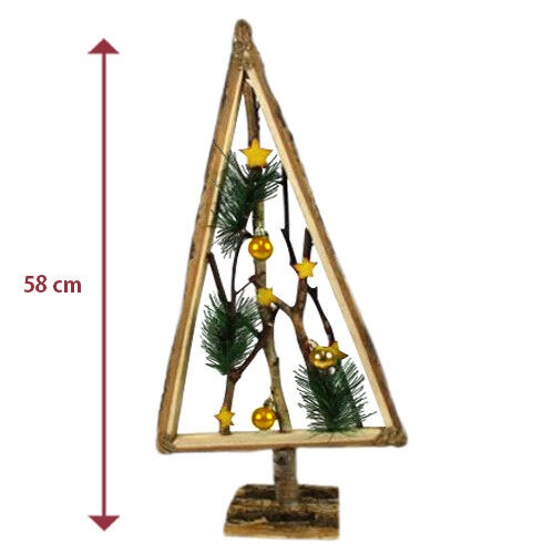 ALBERO DI NATALE IN LEGNO CON RAMETTI E PALLINE ORO 58CM DECORAZIONI NATALIZIE