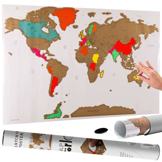 Poster Mappamondo da Grattare Cartina Geografica Mappa del Mondo 80x60 Bianco