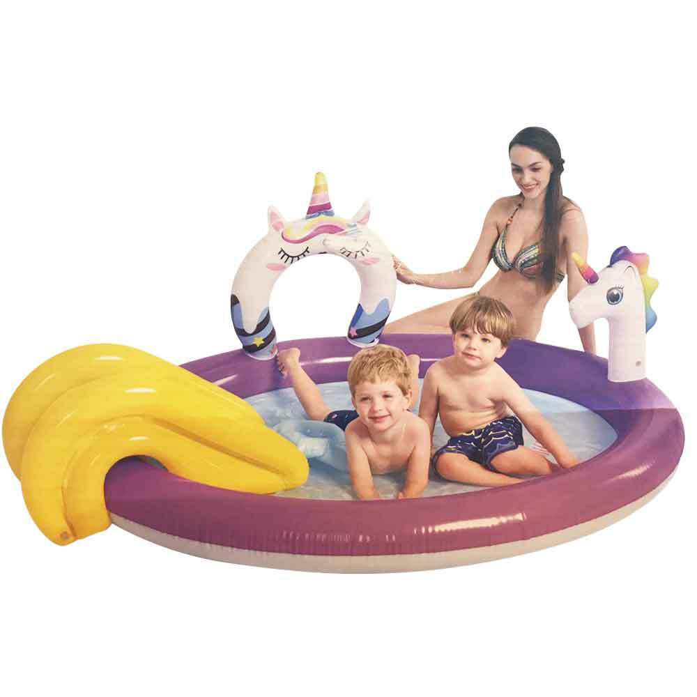 Piscina Parco Giochi Unicorno per Bambini Play Center con Scivolo e Spruzzo