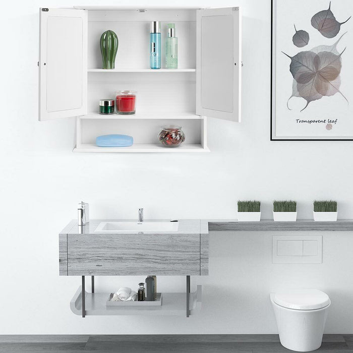 Mobiletto Specchiera Pensile Parete Bagno Armadietto con Specchio Legno 2 Ante