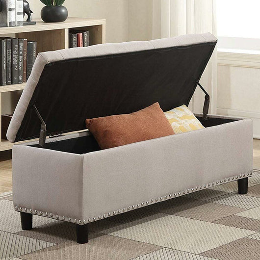 Cassapanca Pouf Contenitore Panca Sgabello Poggiapiedi Legno e Tessuto Beige