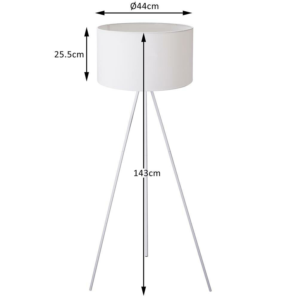 Lampada Piantana Treppiedi Dimmerabile Moderna Paralume E27 60W Tessuto Bianco