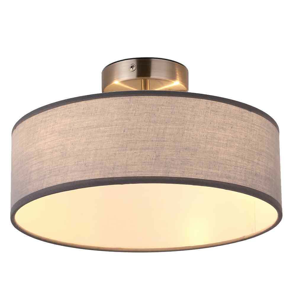 Lampadario Plafoniera 30cm Tessuto e Acciaio 2 Luci E14 Design Moderno Grigio