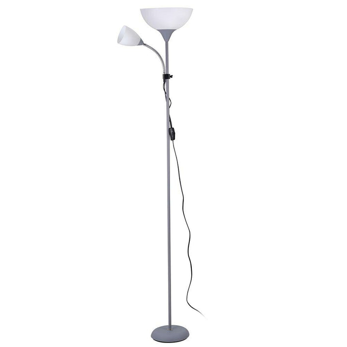 Lampada Piantana da Terra 180cm Design Moderno 2 Bracci Paralume Metallo Grigio