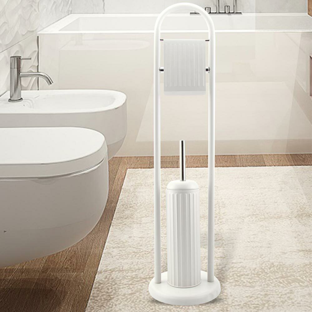 Portarotolo Con Spazzolone e Porta Scopino Bagno Linear In Metallo Bianco 22x81