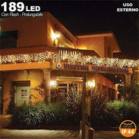 Tenda Cascata Luminosa Bianco Caldo 510x90 Esterno Prolungabile a 15MT 189 LED