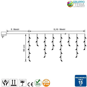 Tenda Cascata Luminosa Bianco Caldo 510x90 Esterno Prolungabile a 15MT 189 LED