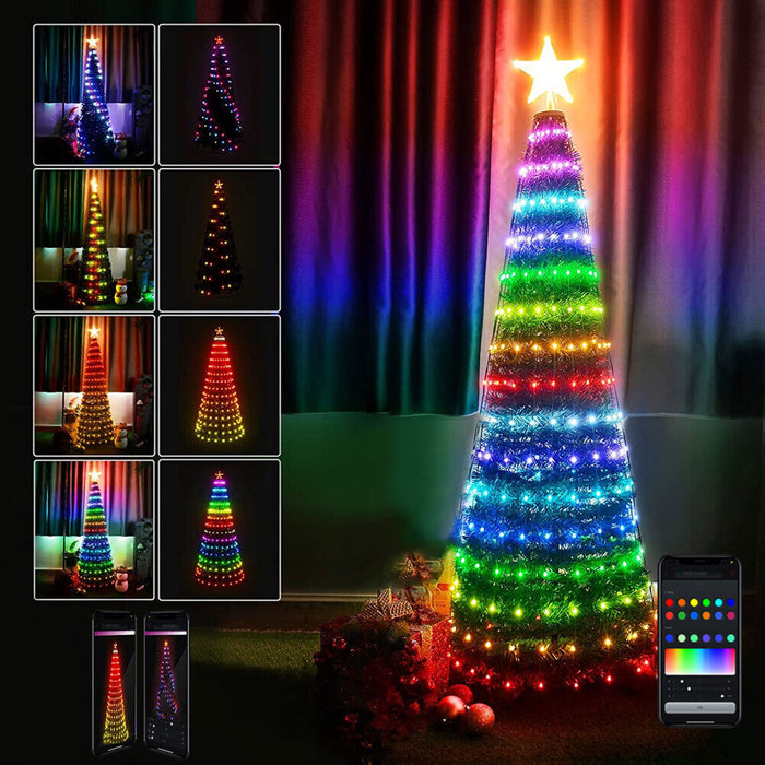 Albero di Natale 150 cm Cono Pieghevole 195 Led Smart Luminosi con App Control