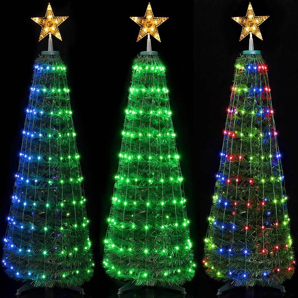 Albero di Natale 150 cm Cono Pieghevole 195 Led Smart Luminosi con App Control