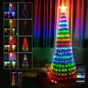 Albero di Natale 180 cm Cono Pieghevole 272 Led Smart Luminosi con App Control