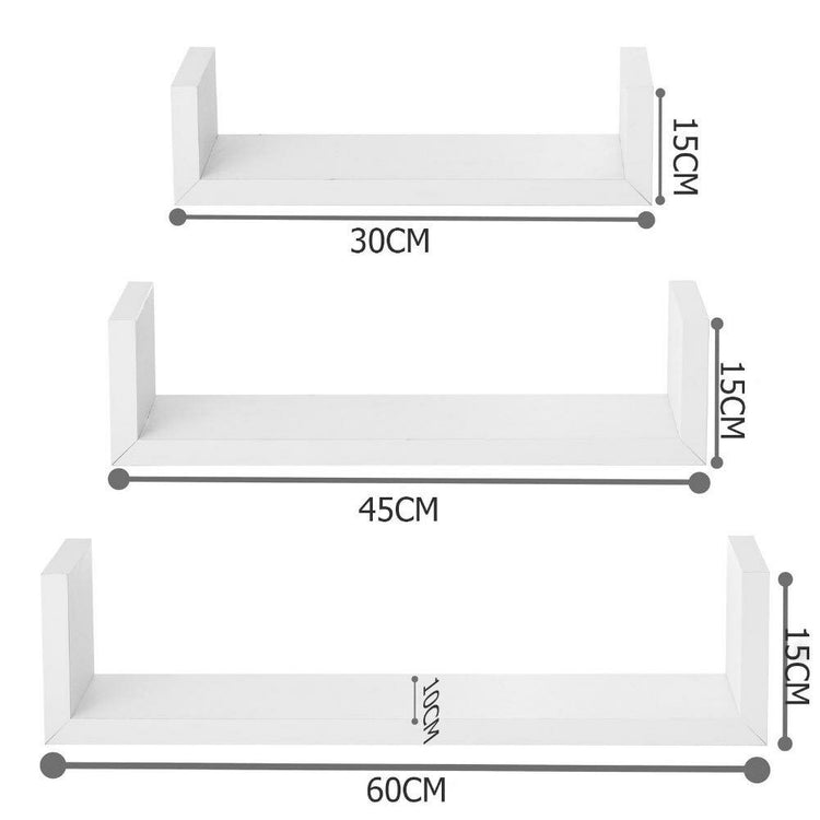 Set 3 Mensole da Parete Moderne Design con Bordi Mensola Scaffale Legno colore Bianco