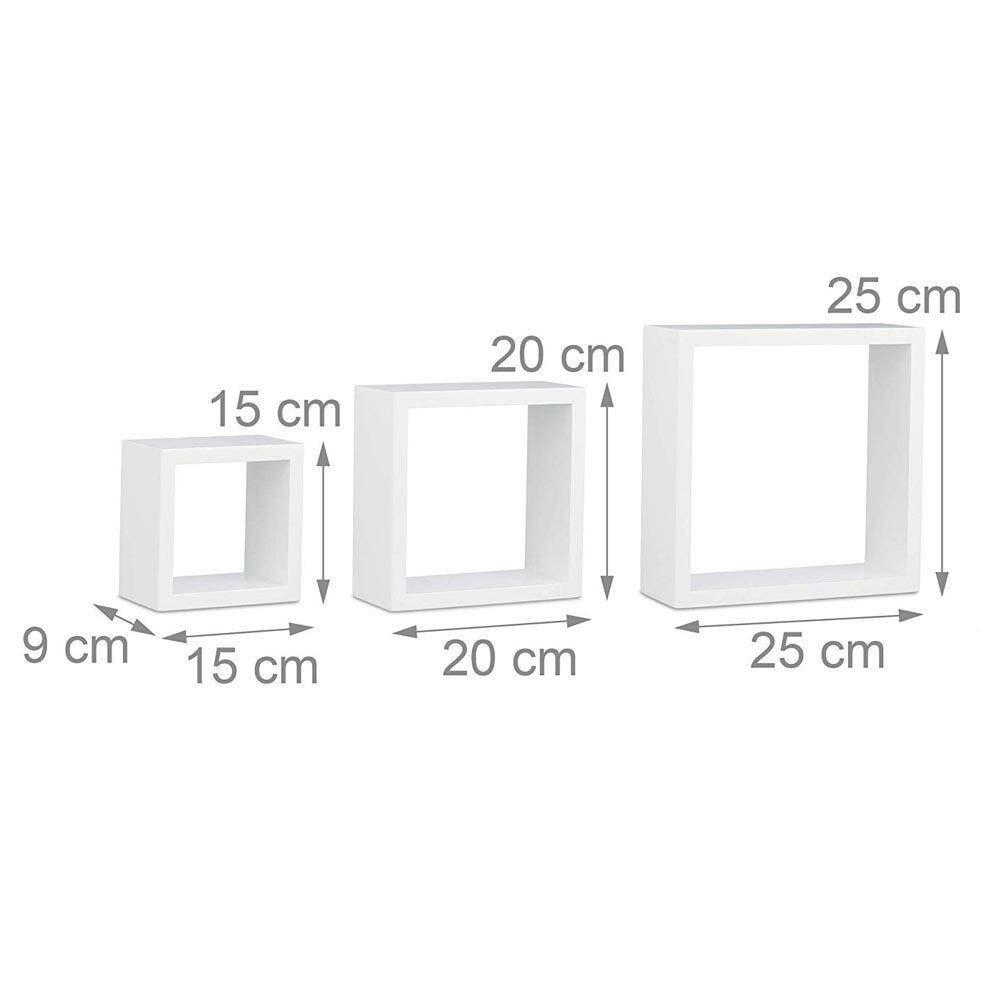 Set 3 Mensole da Parete Moderne Design Cubo Mensola Scaffale in Legno MDF Bianco