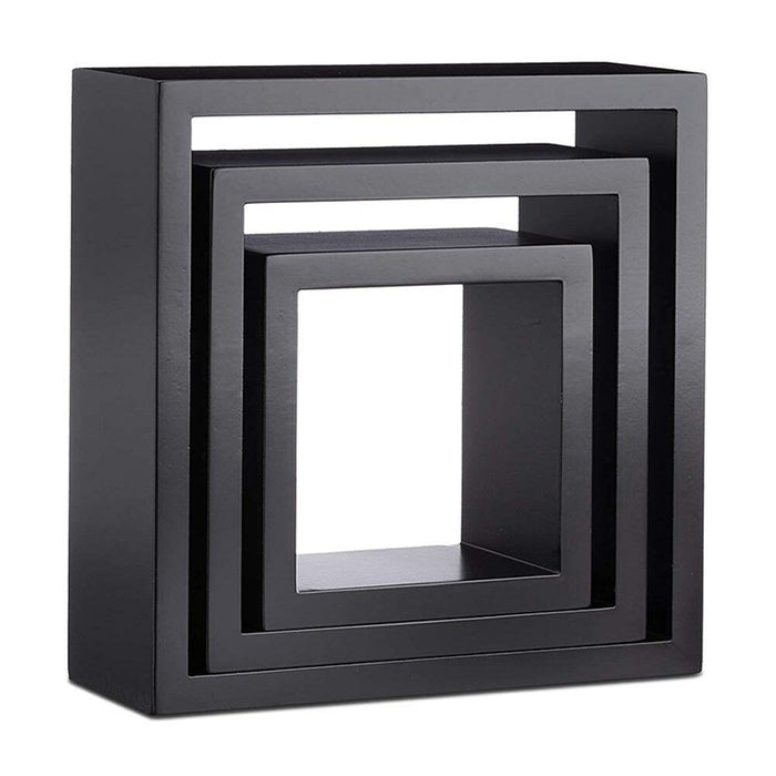 Set 3 Mensole da Parete Moderne Design Cubo Mensola Scaffale in Legno MDF Nero