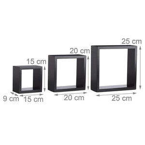 Set 3 Mensole da Parete Moderne Design Cubo Mensola Scaffale in Legno MDF Nero