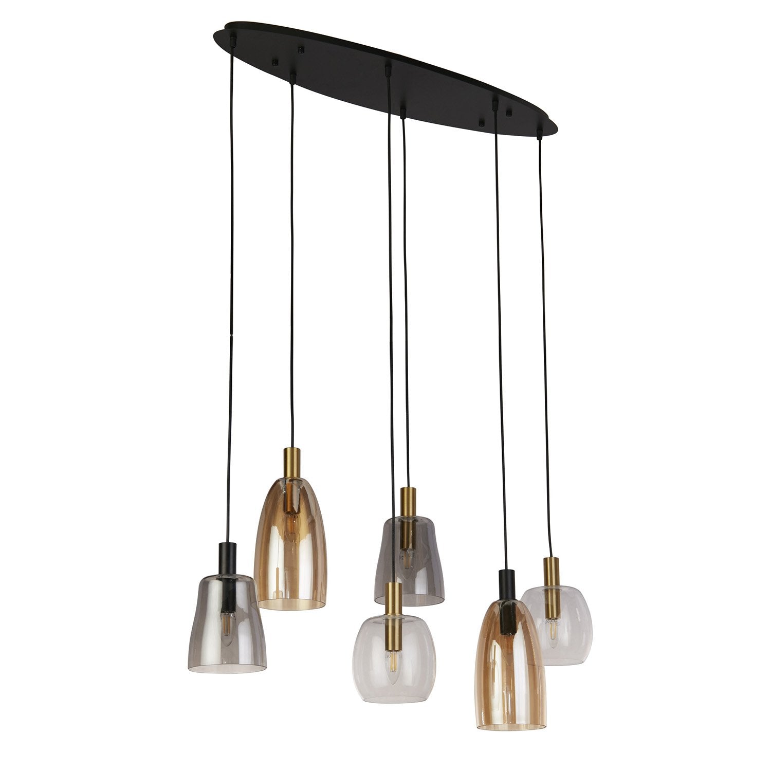 Lampadario Classico Divine Acciaio Nero Vetro 6 Luci E14