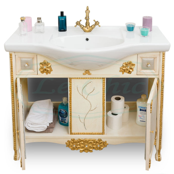 Arredo bagno in stile barocco avorio foglia oro e swarovski rococò