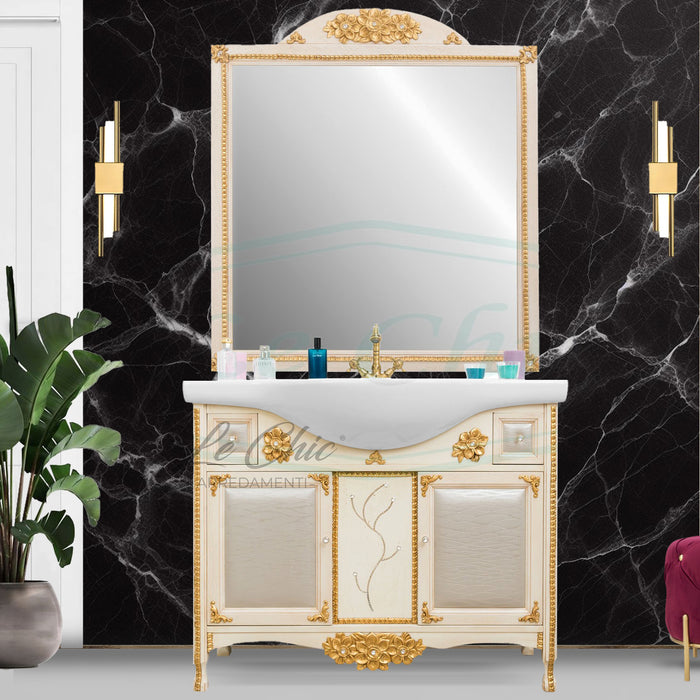 Arredo bagno in stile barocco avorio foglia oro e swarovski rococò