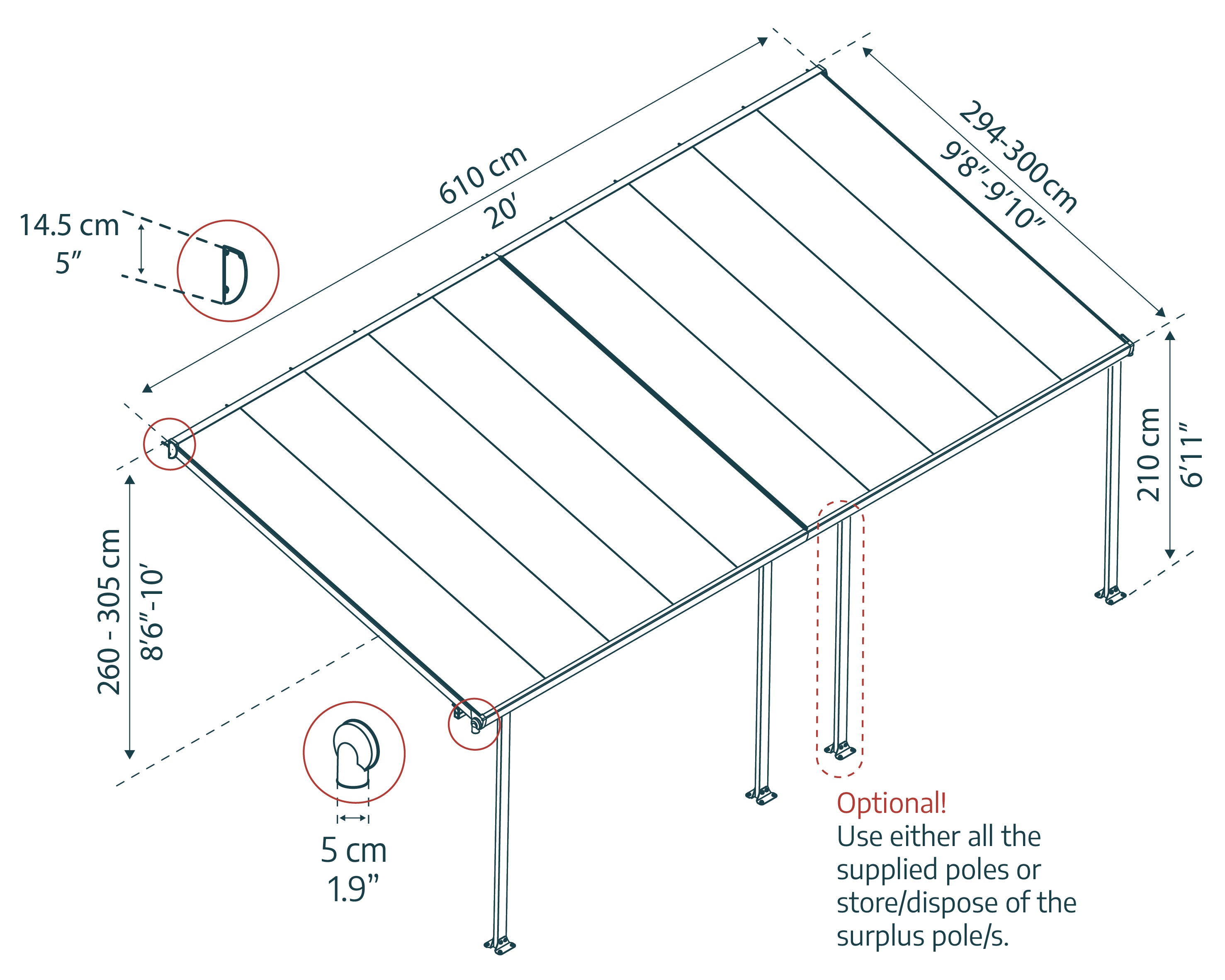 Pergola Addossata in Alluminio Feria 3X6.1 m colore Grigio 