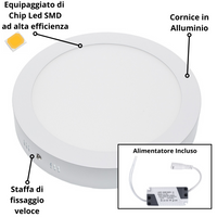 Plafoniera led soffitto 24watt slim tonda alimentatore incluso temperatura 4500k bianco naturale