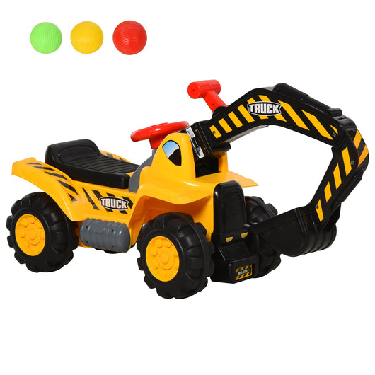 Easycomfort Escavatore Giocattolo per Bambini (max. 30 kg) con Braccio Mobile, Canestro e Palline Colorate, Giallo e Nero