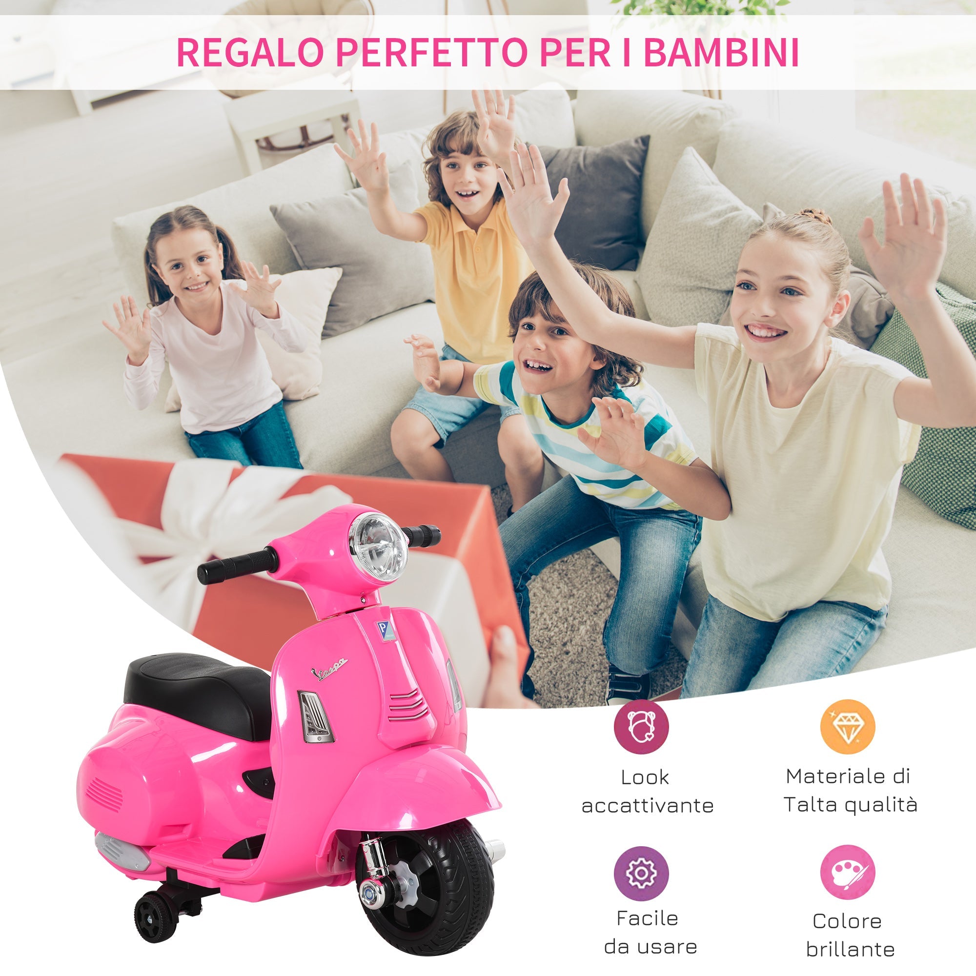 Piaggio Mini Vespa GTS Elettrica 6V per Bambini Rosa