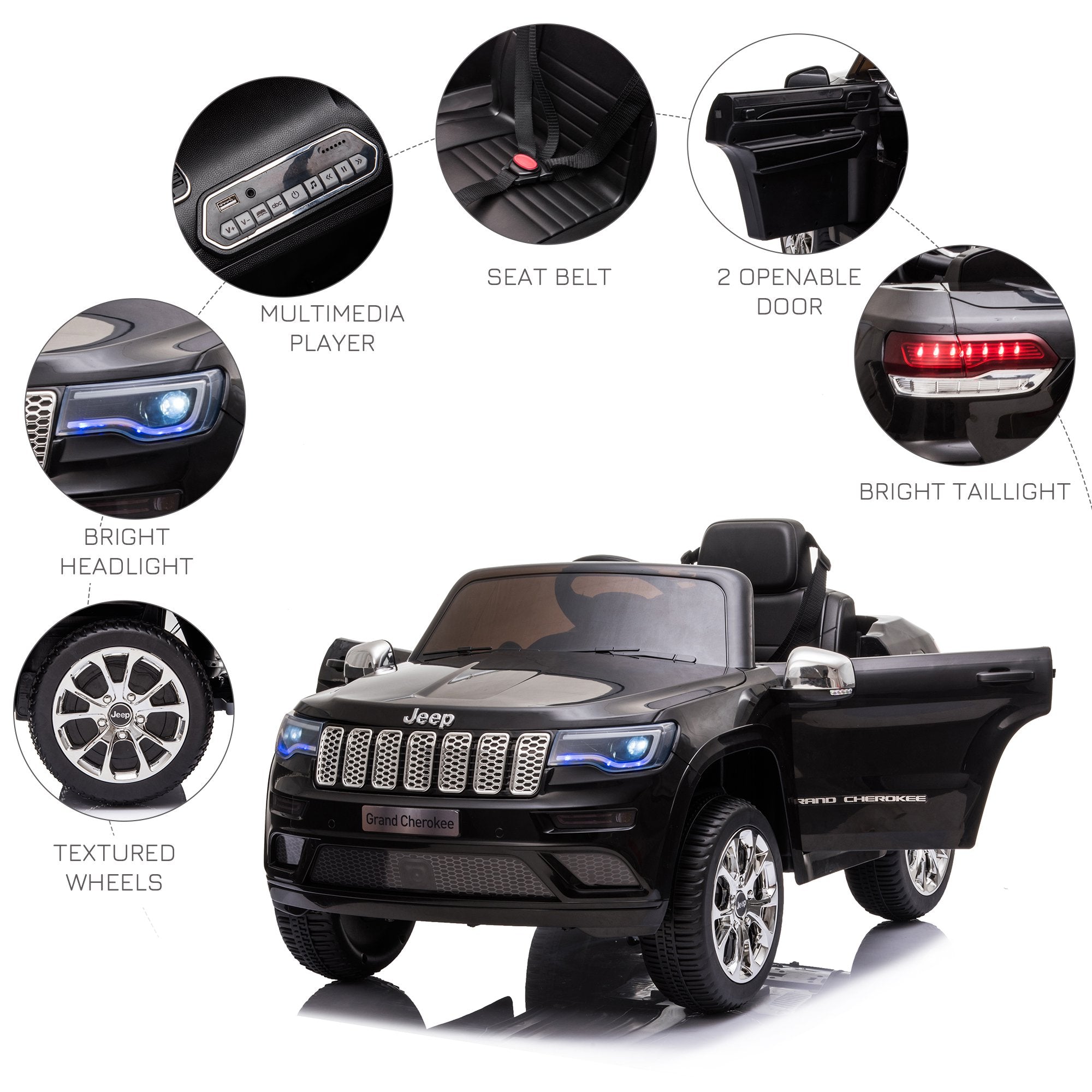 Macchina Elettrica per Bambini 12V con Licenza Jeep Grand Cherokee Nera