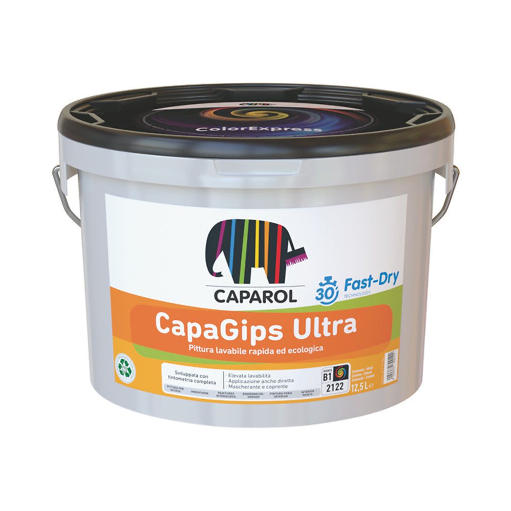 Capagips Ultra - Pittura Superopaca Lavabile Ideale Come Fondo E Finitura Su Supporti Assorbenti - Bianco - 12,5L - Caparol